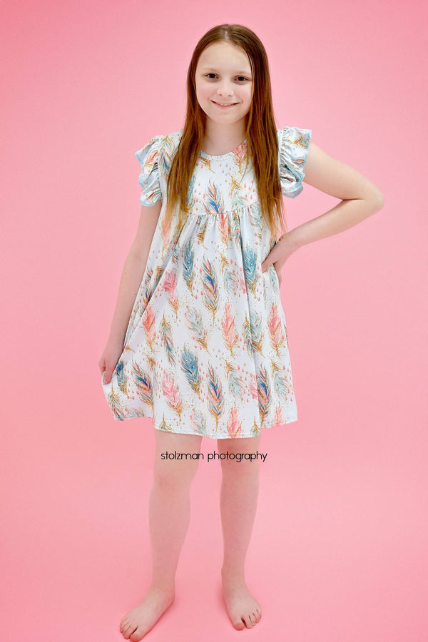 sparkly-feather-milk-silk-flutter-dress Great Lakes kids - Sophia's StyleFlutter Dress-1